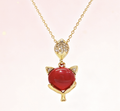 Red Cinnabar Fox Head Pendant • 18K Gold Plated over Copper
